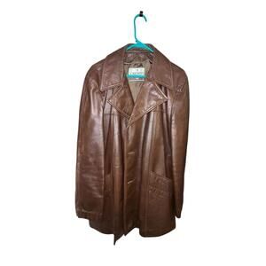 Cresco Vintage 1970's Brown Leather Coat Mid Length Jacket‎ Men's Size 42